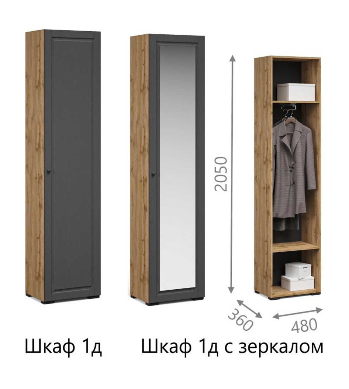 Прихожая Лацио Сканди Шкаф 1Д ПР (зеркало) Вотан/Сканди графит — изображение 4