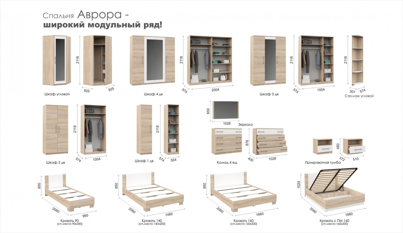 Кровать "Аврора" с основанием 120х200 Дуб Сонома/белый — изображение 6