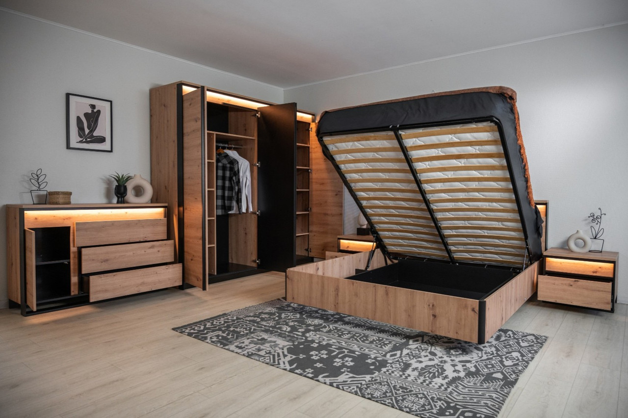 Спальня Тринити Шкаф с подсветкой 4д Дуб онтарио/Чёрный — изображение 4