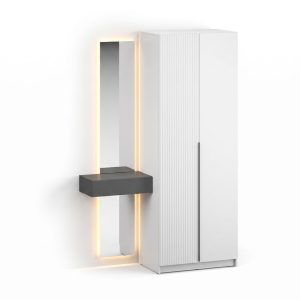 Система Феникс-2 Вайт Шкаф 2д Белый/Фон эбони+Консоль 60+Зеркала LED