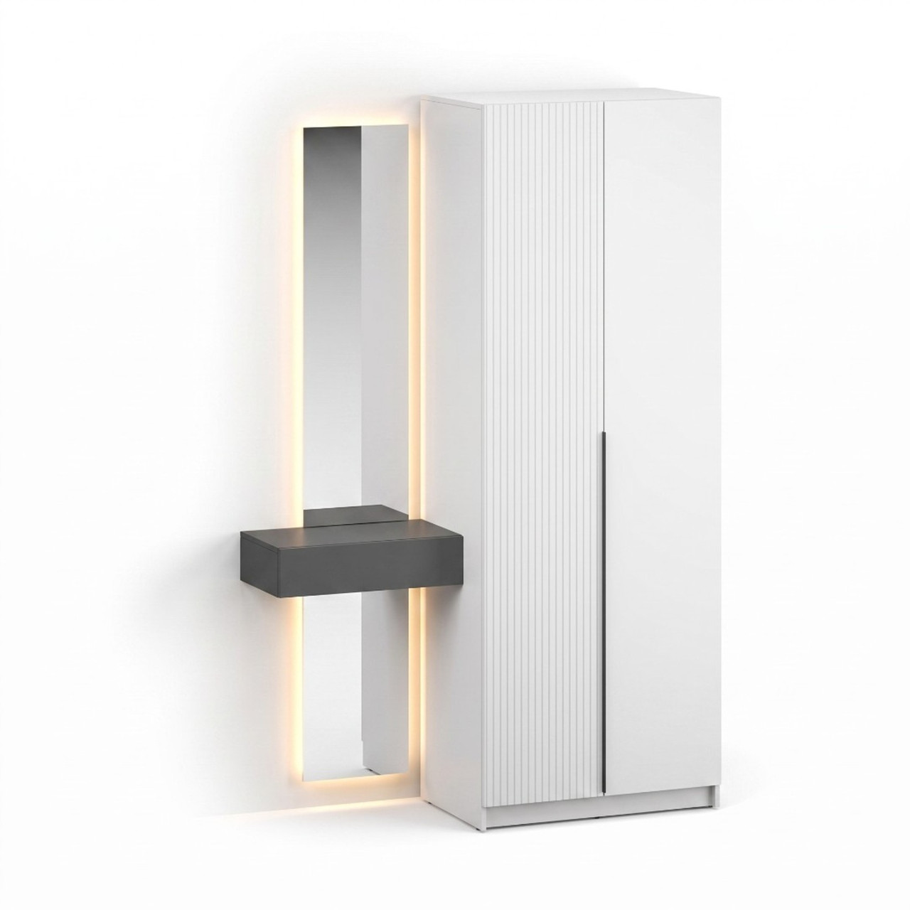 Система Феникс-2 Вайт Шкаф 2д Белый/Фон эбони+Консоль 60+Зеркала LED